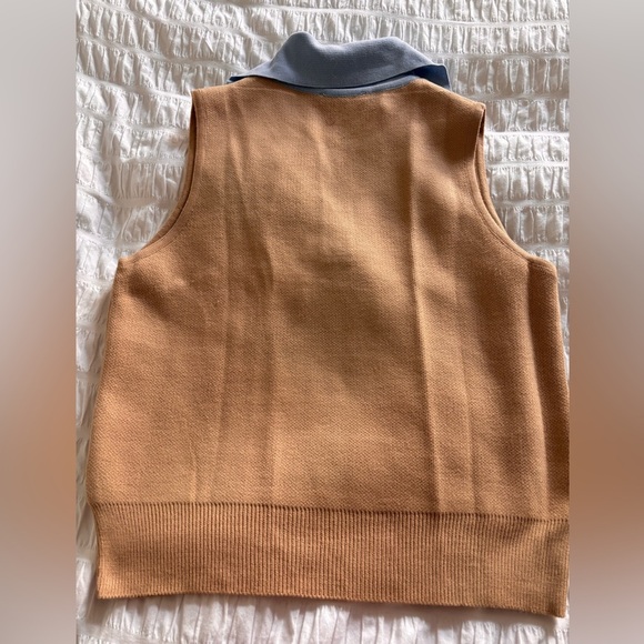 Trendyol Tan Sleeveless Sweater with Blue Collar Fun Design - Picture 10 of 11